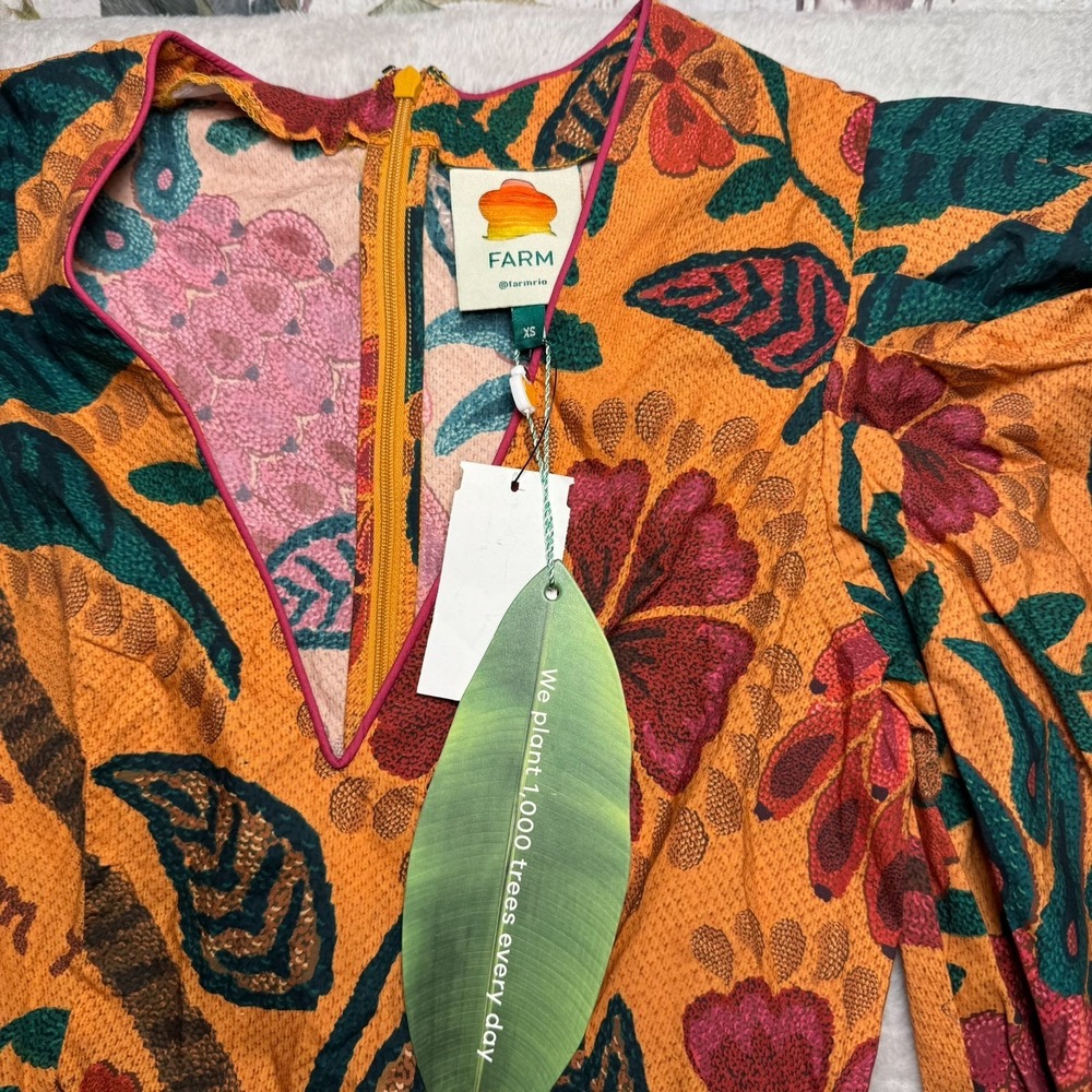 NWT Farm RIO Yellow Orange Flowerdoscopic Midi Casual Maxi Dress (Size XS) - Picture 5 of 8